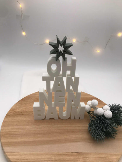 Oh Tannenbaum Dekofigur aus 3D-Druck PLA mit Stern und Winterdeko