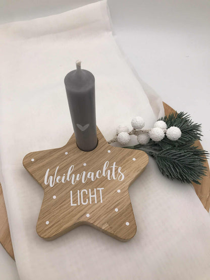Kerzenhalter Stern aus Eichenholz – Natürliche Weihnachtsdeko für stimmungsvolles Ambiente