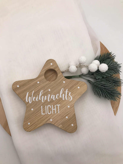 Kerzenhalter Stern aus Eichenholz – Natürliche Weihnachtsdeko für stimmungsvolles Ambiente