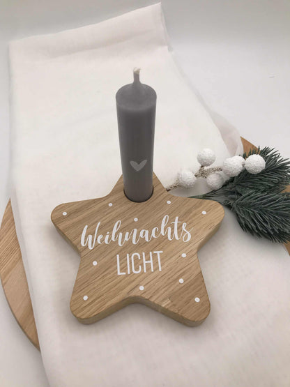 Kerzenhalter Stern aus Eichenholz – Natürliche Weihnachtsdeko für stimmungsvolles Ambiente