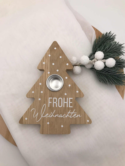 Kerzenhalter Tannenbaum aus Eichenholz – Natürliche Weihnachtsdeko für stimmungsvolles Ambiente