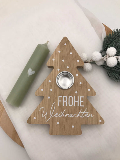 Kerzenhalter Tannenbaum aus Eichenholz – Natürliche Weihnachtsdeko für stimmungsvolles Ambiente