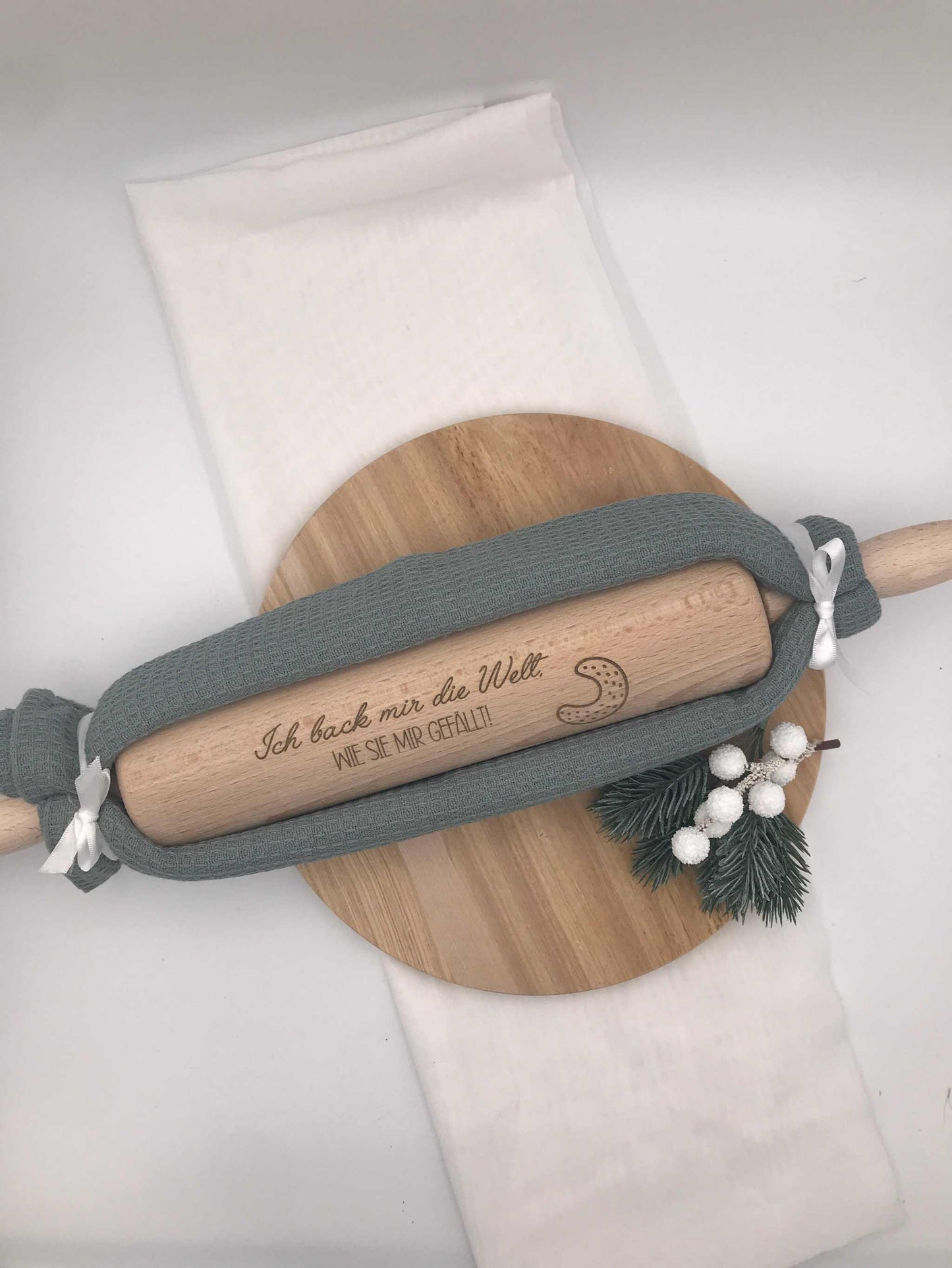 Holz-Teigrolle mit Spruch graviert, handgemachte Backrolle aus Holz, Weihnachtsbacken Geschenkidee, Mini & große Größen