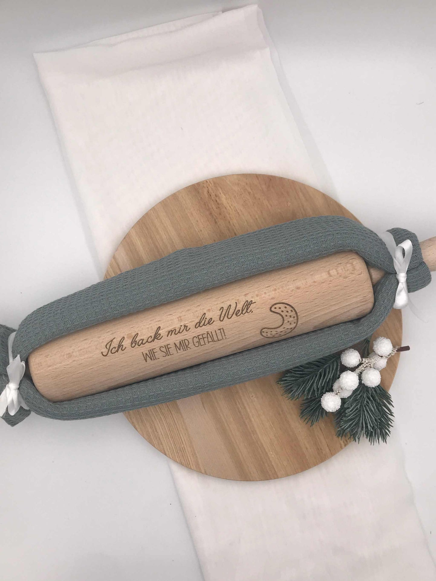 Holz-Teigrolle mit Spruch graviert, handgemachte Backrolle aus Holz, Weihnachtsbacken Geschenkidee, Mini & große Größen