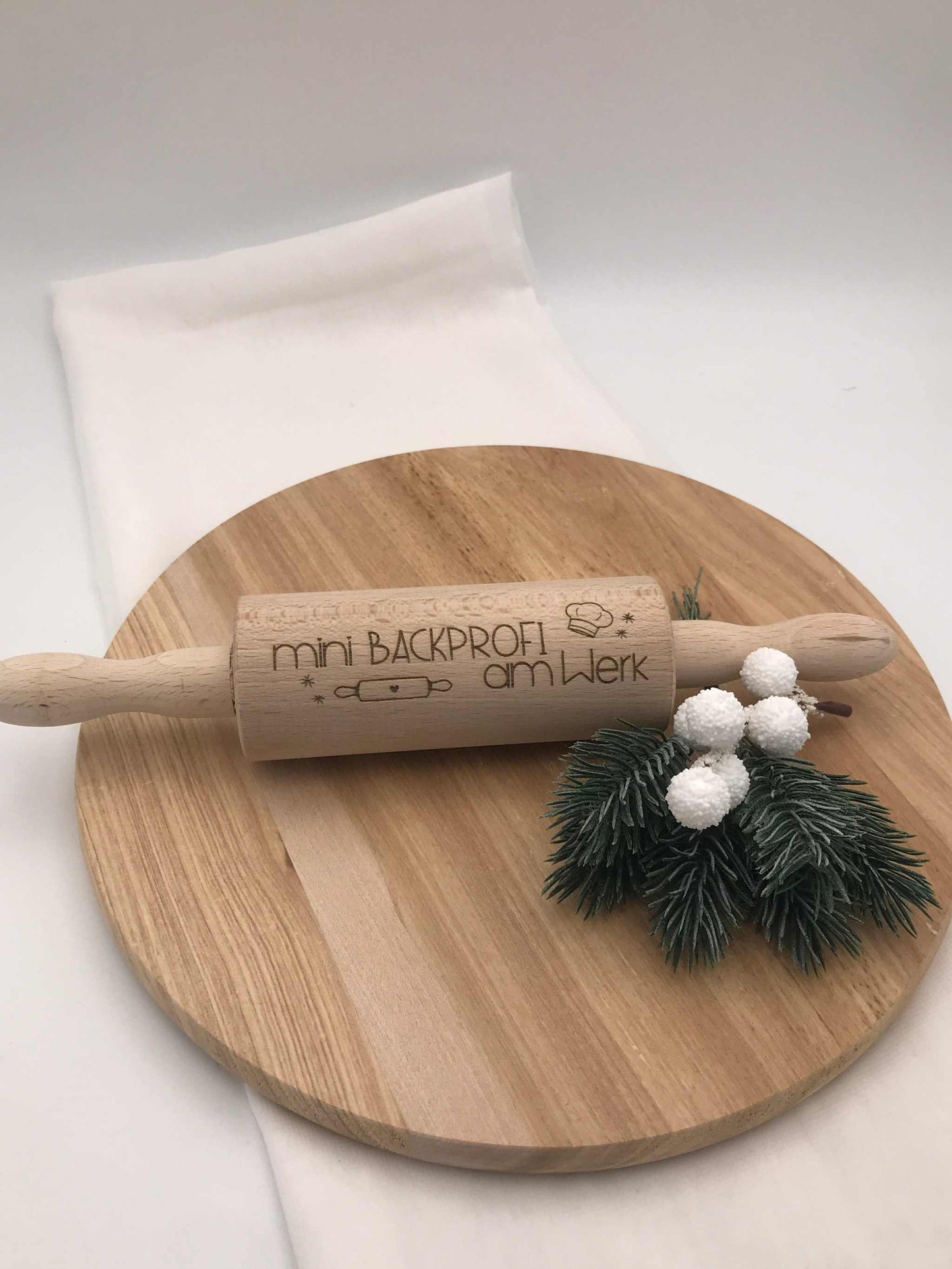 Holz-Teigrolle mit Spruch graviert, handgemachte Backrolle aus Holz, Weihnachtsbacken Geschenkidee, Mini & große Größen