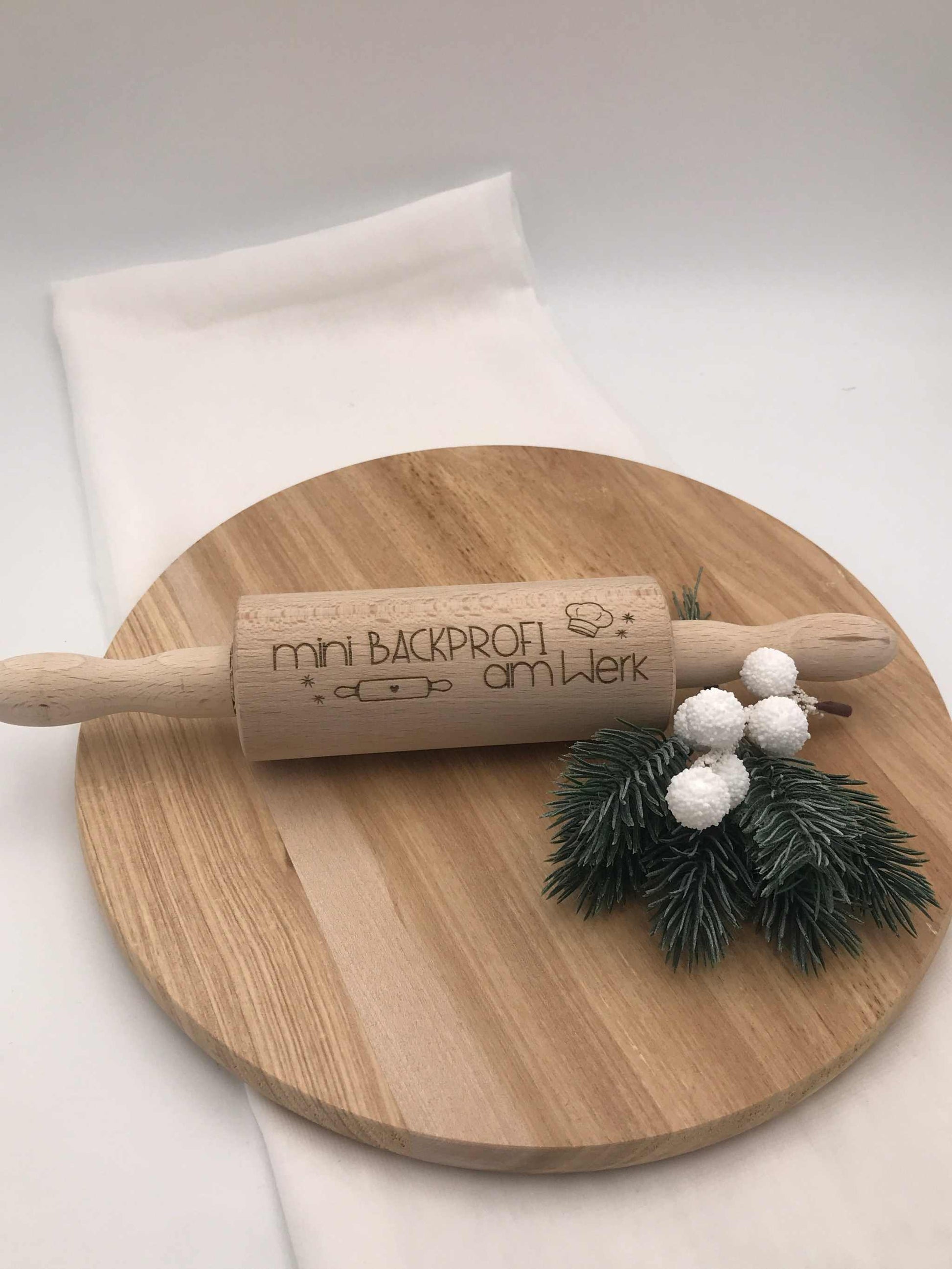Holz-Teigrolle mit Spruch graviert, handgemachte Backrolle aus Holz, Weihnachtsbacken Geschenkidee, Mini & große Größen