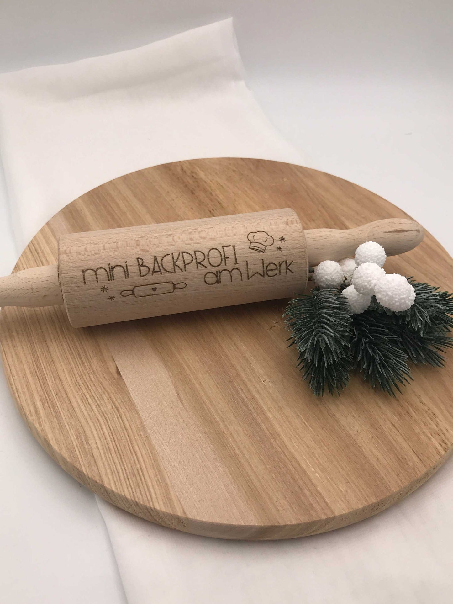 Holz-Teigrolle mit Spruch graviert, handgemachte Backrolle aus Holz, Weihnachtsbacken Geschenkidee, Mini & große Größen