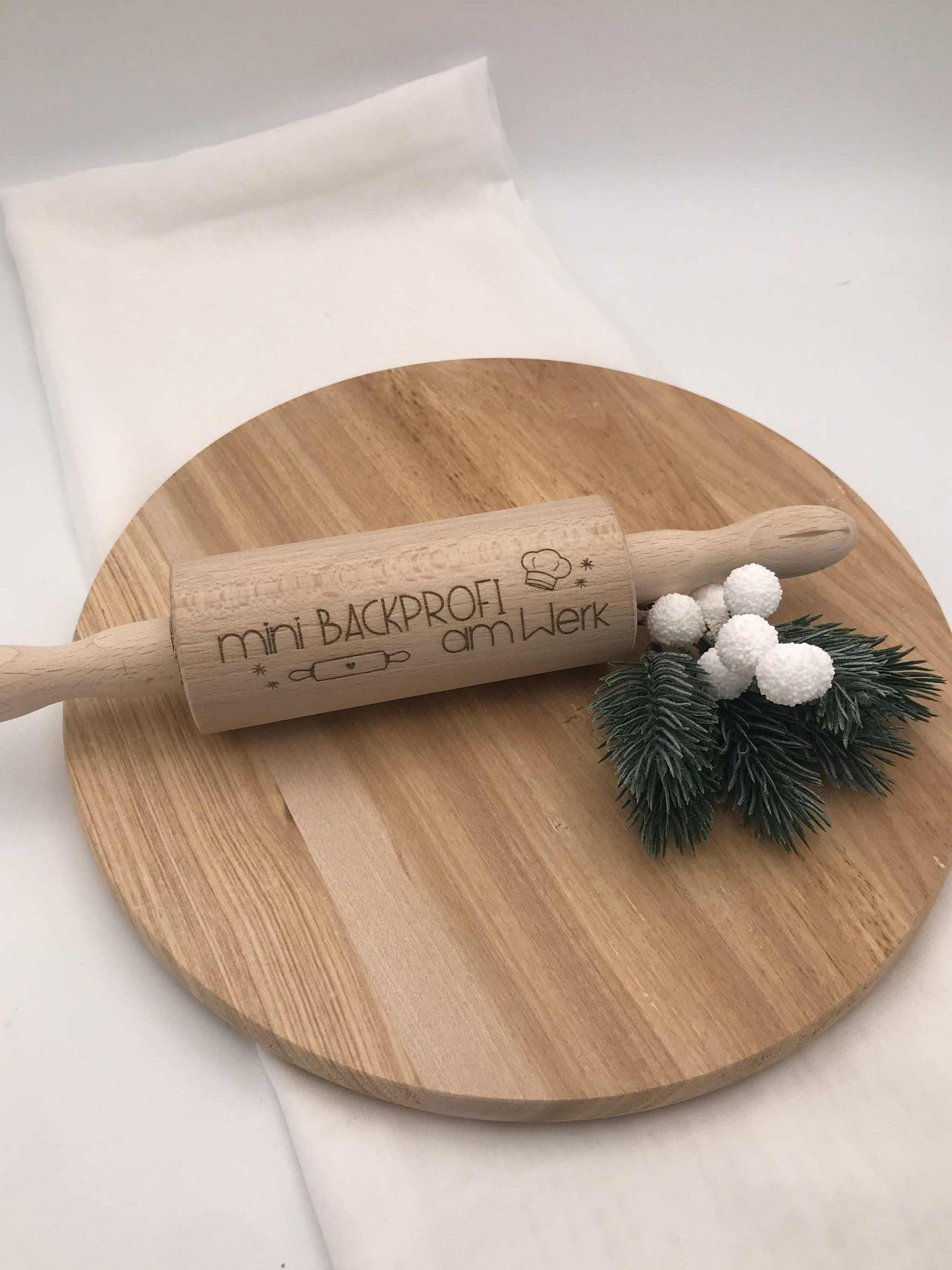 Holz-Teigrolle mit Spruch graviert, handgemachte Backrolle aus Holz, Weihnachtsbacken Geschenkidee, Mini & große Größen