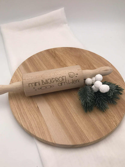 Holz-Teigrolle mit Spruch graviert, handgemachte Backrolle aus Holz, Weihnachtsbacken Geschenkidee, Mini & große Größen