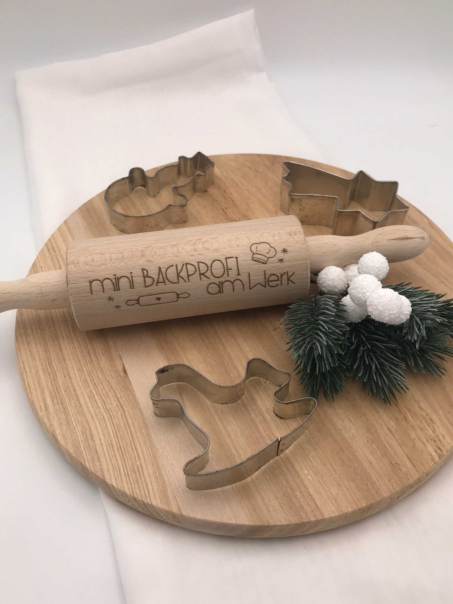 Holz-Teigrolle mit Spruch graviert, handgemachte Backrolle aus Holz, Weihnachtsbacken Geschenkidee, Mini & große Größen