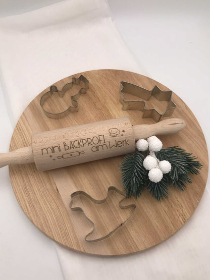Holz-Teigrolle mit Spruch graviert, handgemachte Backrolle aus Holz, Weihnachtsbacken Geschenkidee, Mini & große Größen