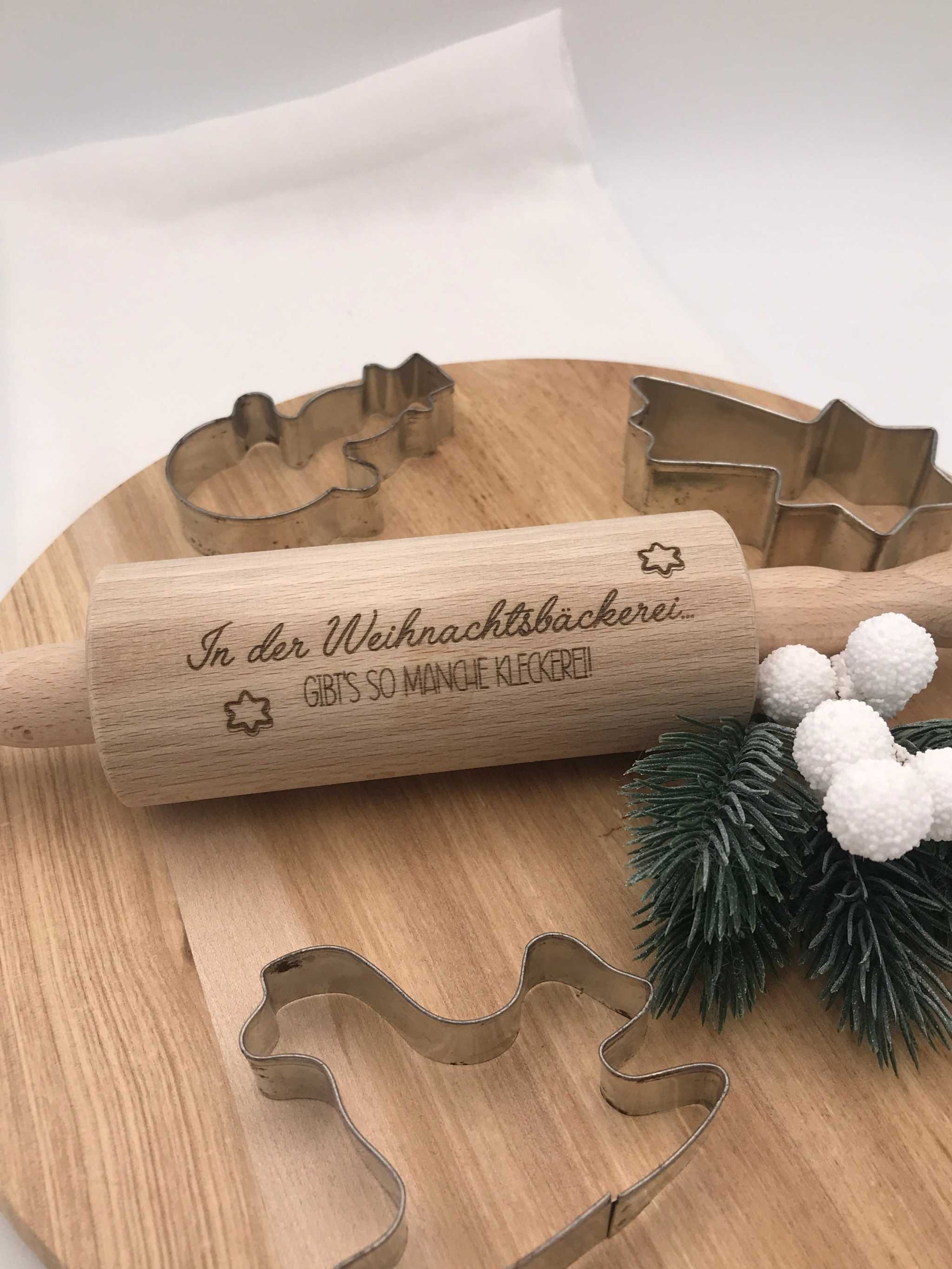Holz-Teigrolle mit Spruch graviert, handgemachte Backrolle aus Holz, Weihnachtsbacken Geschenkidee, Mini & große Größen