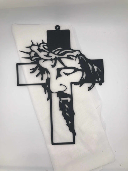 Modernes Kreuz mit Jesu Gesicht aus 4 mm Acryl als christliche Wanddeko