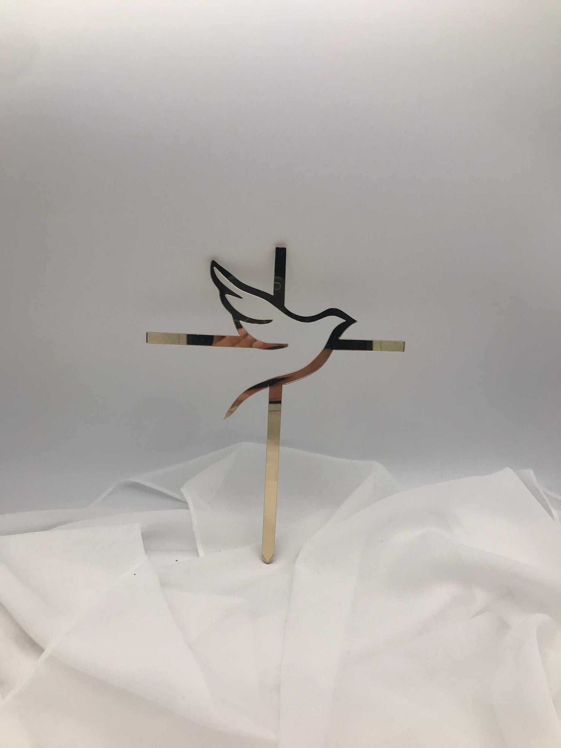 Caketopper mit Kreuz und Taube aus Acryl in Gold, Silber oder Roségold für Taufe, Kommunion und Firmung