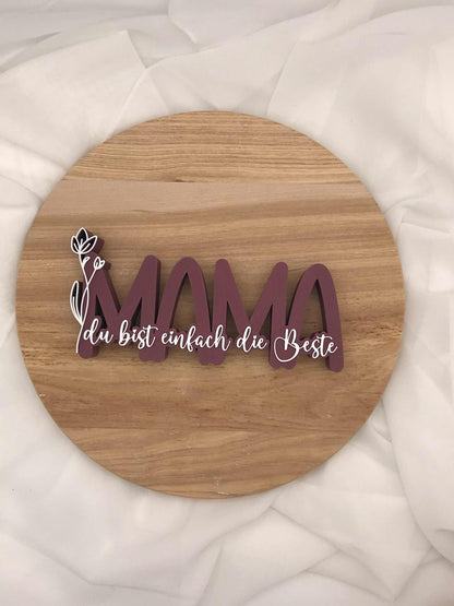 Mama Dekoschild mit Schriftzug „Du bist einfach die Beste“ in sanften Pastelltönen