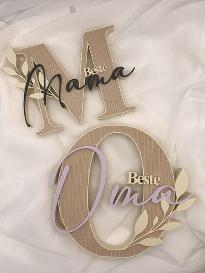 Beste Mama / Beste Oma Deko Schild personalisiert – Geschenk Muttertag – Holzoptik 3D Druck – 2 Größen