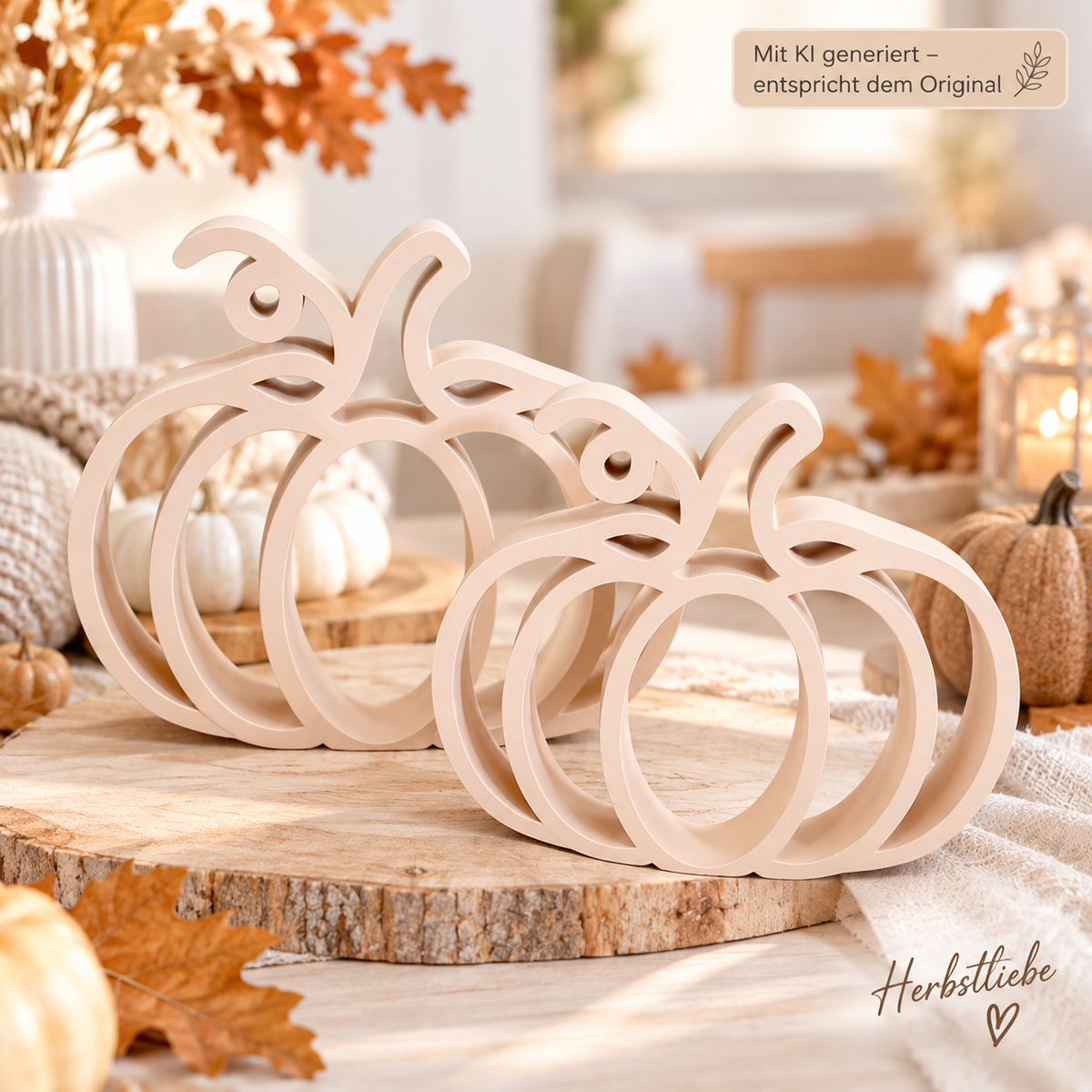 Moderne Kürbis Deko aus PLA in zwei Größen als herbstliche Tischdekoration
