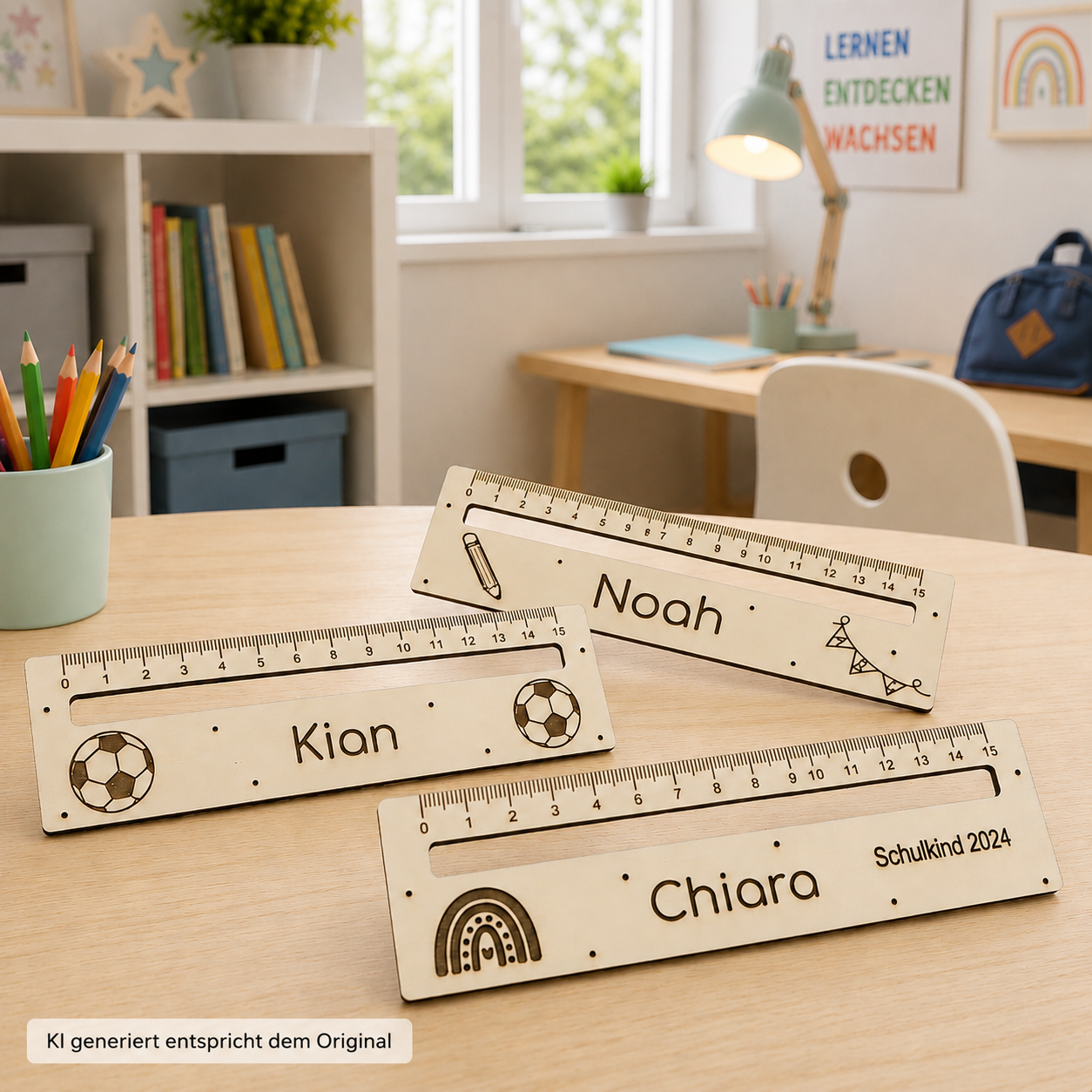 Personalisierte Lesehilfe aus Holz zur Einschulung mit Namen graviert