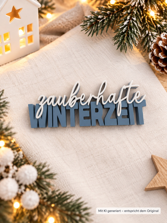 Weihnachtlicher 3D-Druck Schriftzug Zauberhafte Winterzeit aus umweltfreundlichem PLA