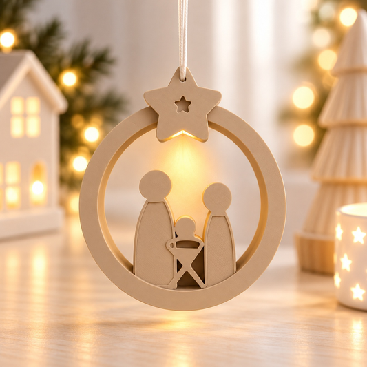 Krippen-Anhänger mit LED Licht – Weihnachtsdeko zum Aufhängen