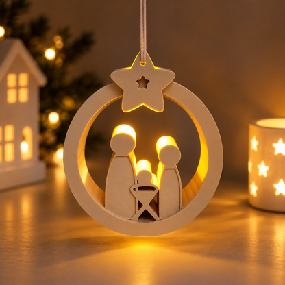 Krippen-Anhänger mit LED Licht – Weihnachtsdeko zum Aufhängen